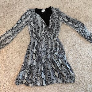 Nordstrom Black and Gray Snakeskin & Ruching Long Sleeve Dress Small